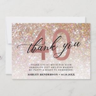Glitter Ombre Sweet 40th Birthday Thank You Card