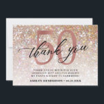 Glitter Ombre Sweet 50th Birthday Thank You Card<br><div class="desc">Thank your family and friends for celebrating your 50th birthday with you! Design featuring elegant glitter champagne background,  rose gold 50 and calligraphy script 'thank you'' on the front of the card and fifty on the back.Personalise with your message,  name and date.</div>