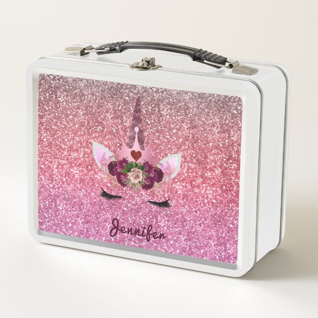 Glitter Ombre Unicorn Sparkle Cute Metal Lunch Box (Front)