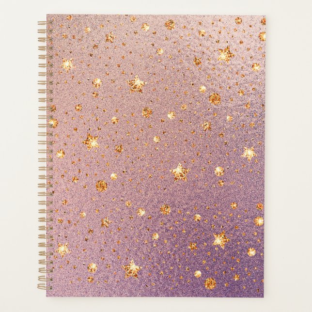 Glitter on Rose Gold & Purple Foil Texture Planner (Front)