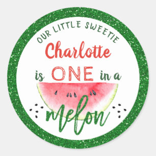 Glitter One in a Melon 1st Birthday Watermelon Classic Round Sticker
