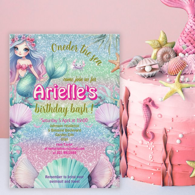 Glitter Oneder the sea Mermaid birthday  Invitation (Creator Uploaded)