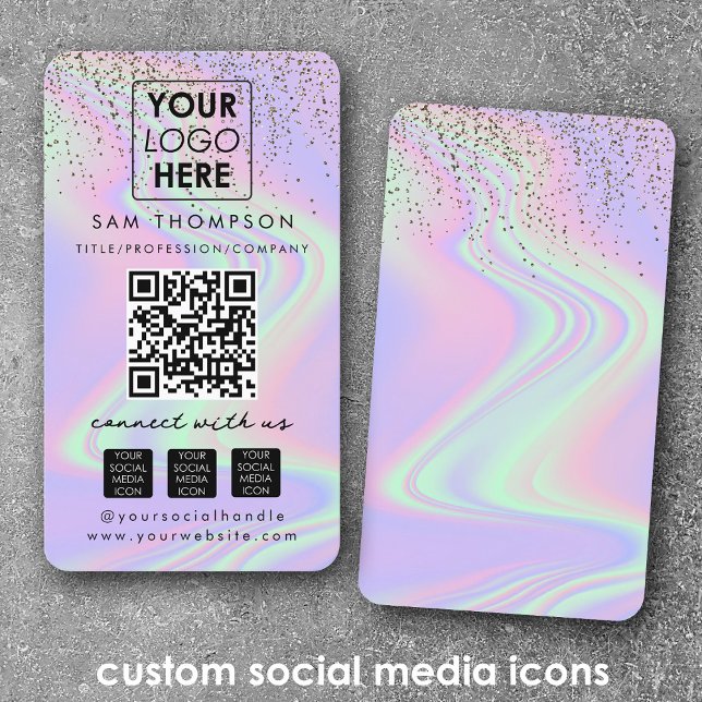Glitter Opal Connect with Us Social Media QR Code Business Card (Glitter Opal Connect with Us Social Media QR Code Business Card)