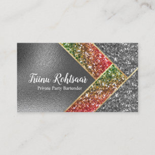 Glitter Opal Gold Foil Monogram Marble Business Card
