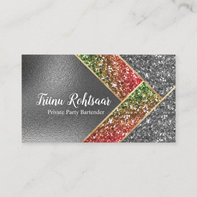 Glitter Opal Gold Foil Monogram Marble Business Card (Front)