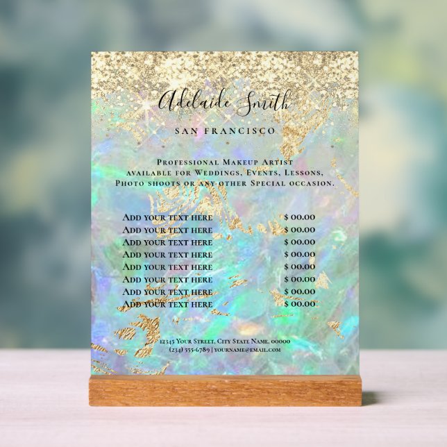 glitter opal price list acrylic sign (Neutral)