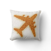Glitter orange aeroplane square pillow