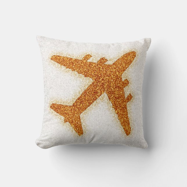 Glitter orange aeroplane square pillow (Front)