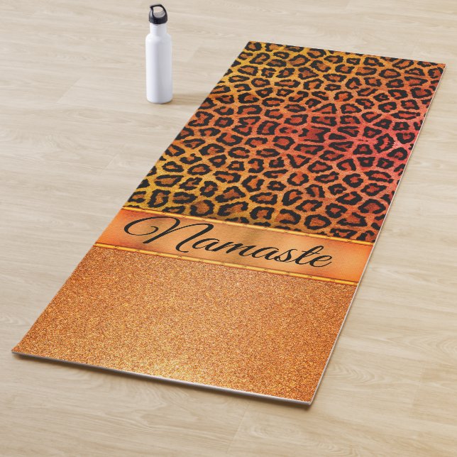 Glitter Orange and Gold Leopard Personalised Yoga Mat (In Situ)