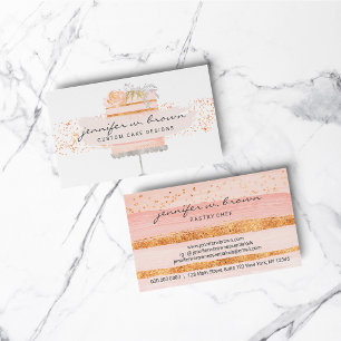 Glitter Orange Floral Cake Elegant Bakery Business Card