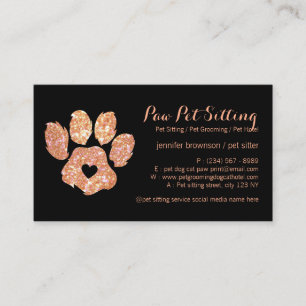 Glitter Orange Pet Sitter Grooming Paw Business Card