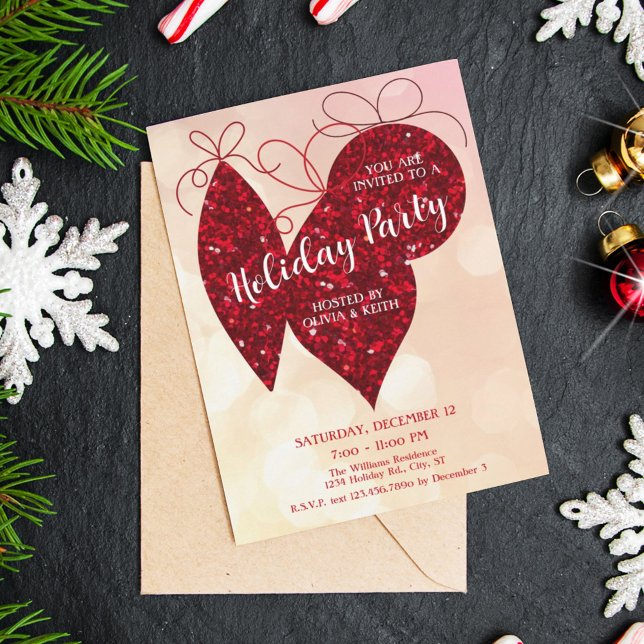 Glitter Ornaments Modern Holiday Party Invitation (Creator Uploaded)