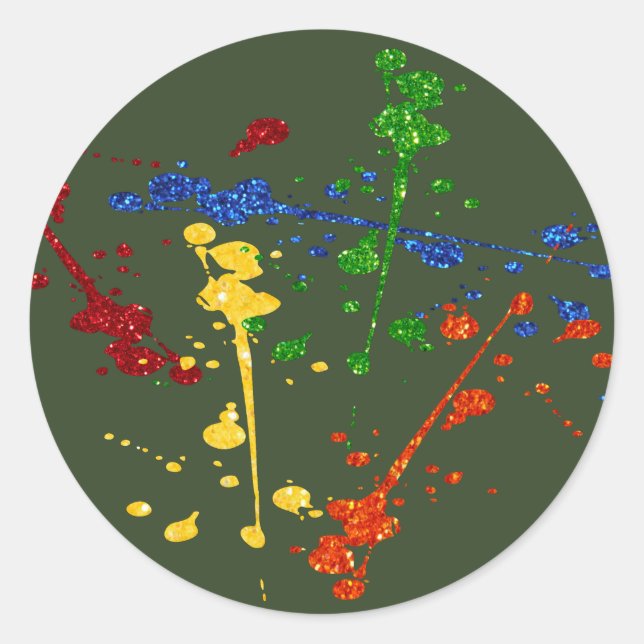 Glitter Paintball Party Paint Splatter Classic Round Sticker (Front)