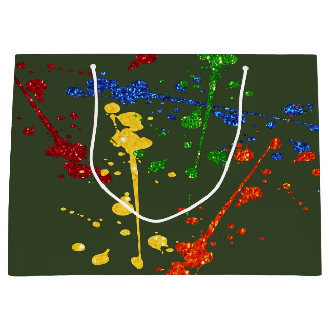 Glitter Paintball Party Paint Splatter Large Gift Bag (Front)