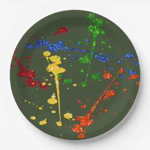 Glitter Paintball Party Paint Splatter Paper Plate