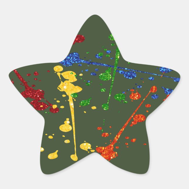 Glitter Paintball Party Paint Splatter Star Sticker (Front)
