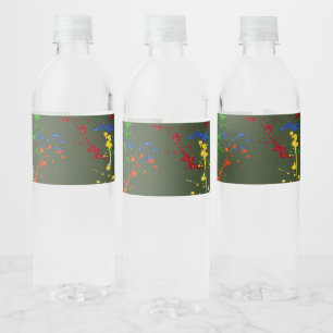 Glitter Paintball Party Paint Splatter Water Bottle Label