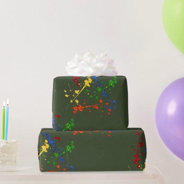 Glitter Paintball Party Paint Splatter Wrapping Paper (Party Gifts)