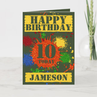 Glitter Paintball Theme Name & Age Birthday Card