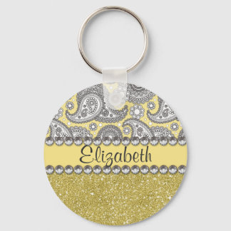 Glitter Paisley Rhinestone Print Pattern Key Ring