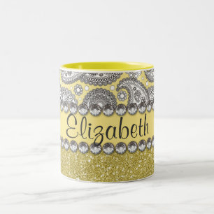 Glitter Paisley Rhinestone Print Pattern Two-Tone Coffee Mug