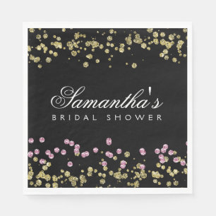 Glitter party rose and gold bridal shower napkin