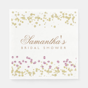 Glitter party rose and gold bridal shower napkin