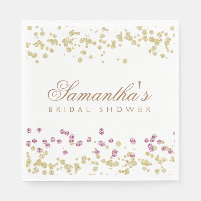 Glitter party rose and gold bridal shower napkin (Front)