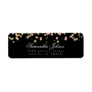Glitter party rose and gold return address