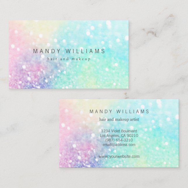 Glitter Pastel Bokeh Girly Colourful Pattern Business Card (Front/Back)