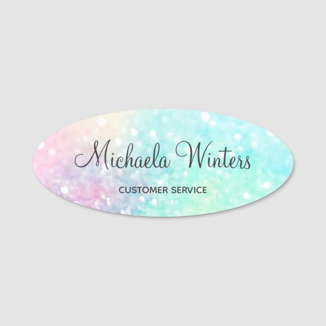 Glitter Pastel Bokeh Girly Colourful Pattern Name Tag (Front)