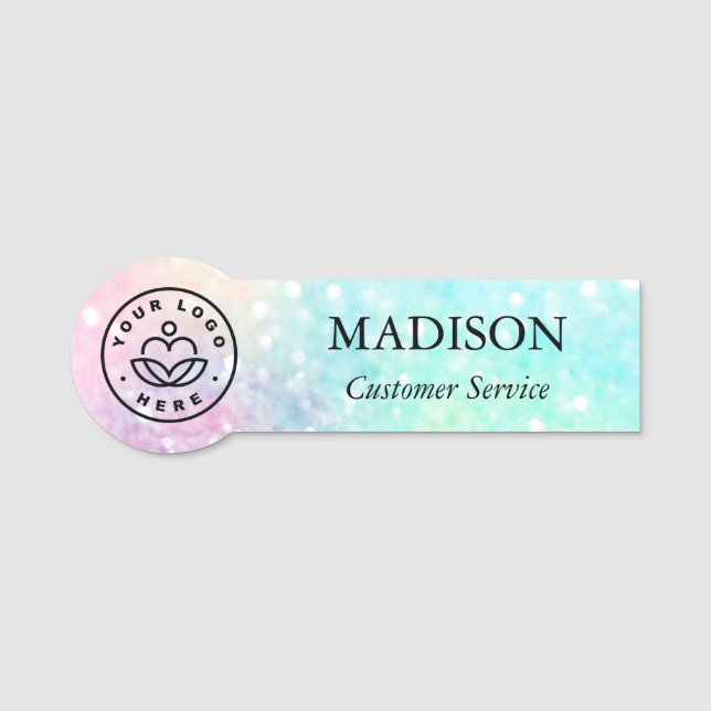 Glitter Pastel Bokeh Girly Colourful Pattern Name Tag (Front)