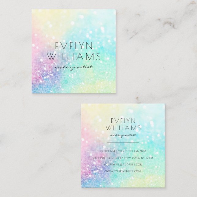 Glitter Pastel Bokeh Girly Colourful Pattern Square Business Card (Front/Back)