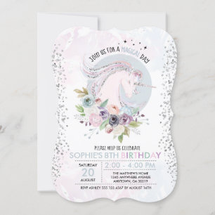 Glitter Pastel Floral Unicorn Birthday Invitation