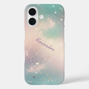 Glitter Pastel Milky Way Galaxy Custom Name iPhone 16 Case