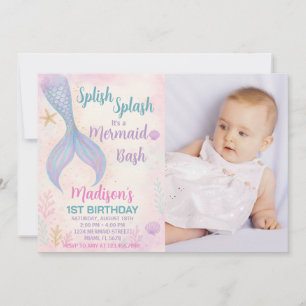 Glitter Pastel Ocean Theme with photo Invitation