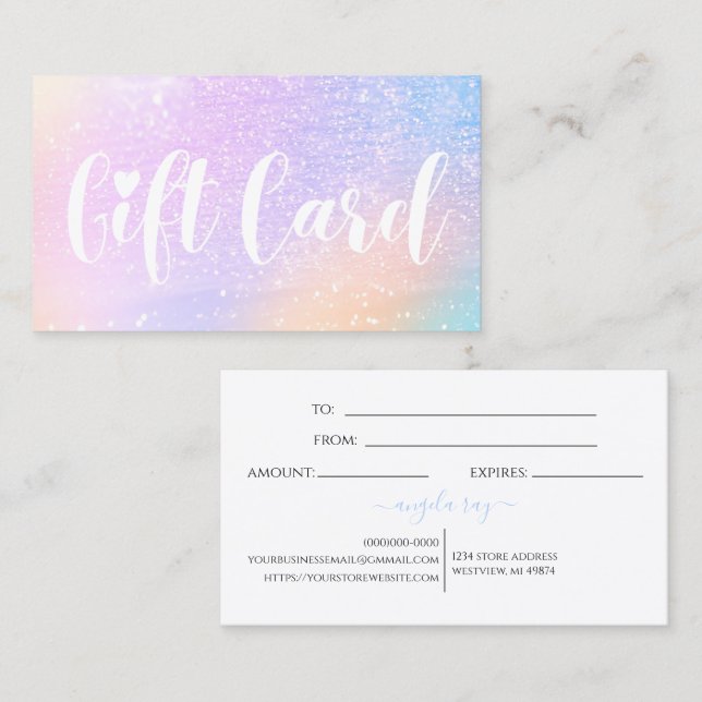 Glitter Pastel Rainbow Store Gift Cards (Front/Back)
