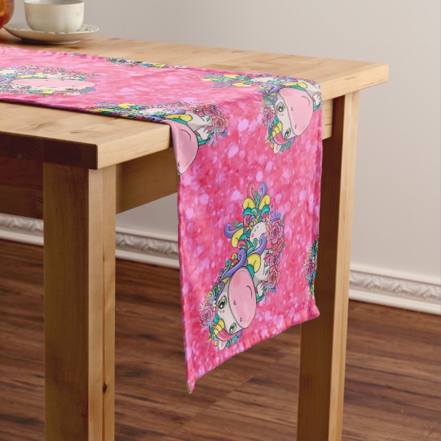 Glitter Pastle Pink Unicorn Long Table Runner (In Situ)
