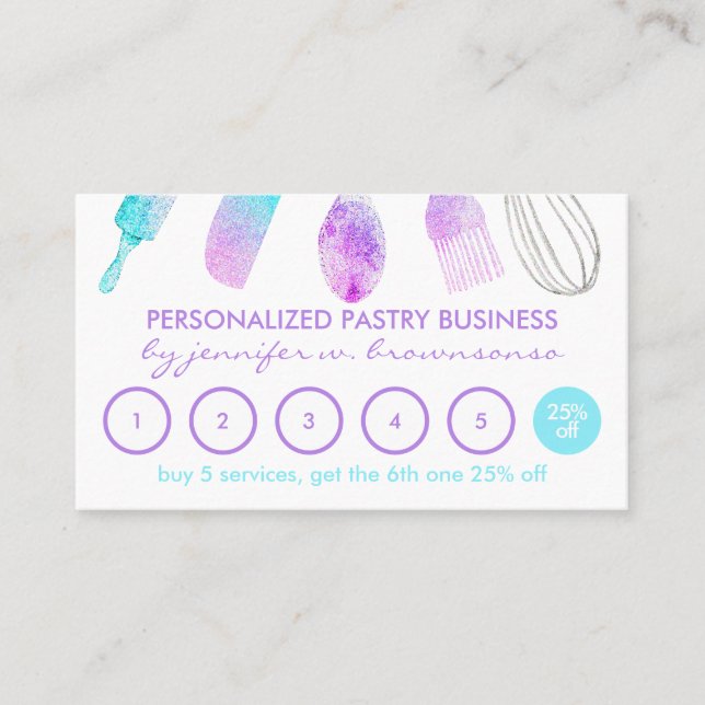 Glitter Pastry Chef Home Made Bakery Loyalty Business Card (Front)