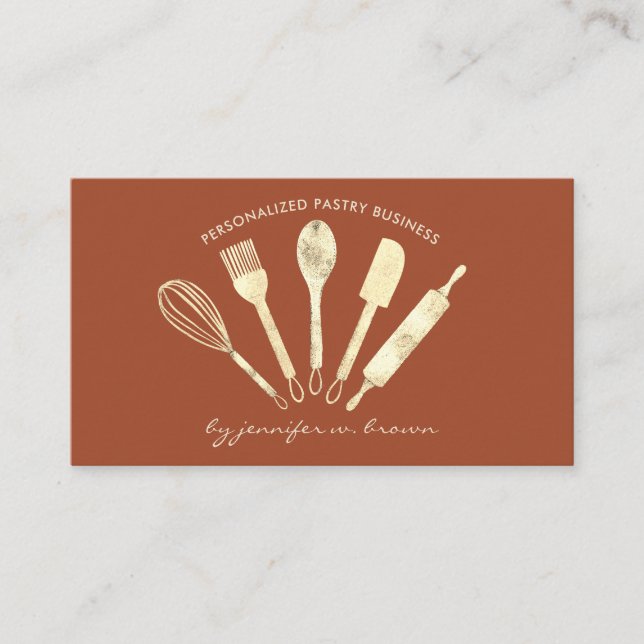 Glitter Pastry Chef Homemade Bakery terracotta Business Card (Front)
