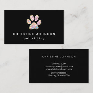 glitter paw print logo business card