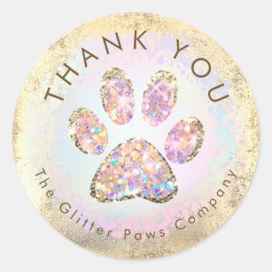 glitter paw print thank you classic round sticker