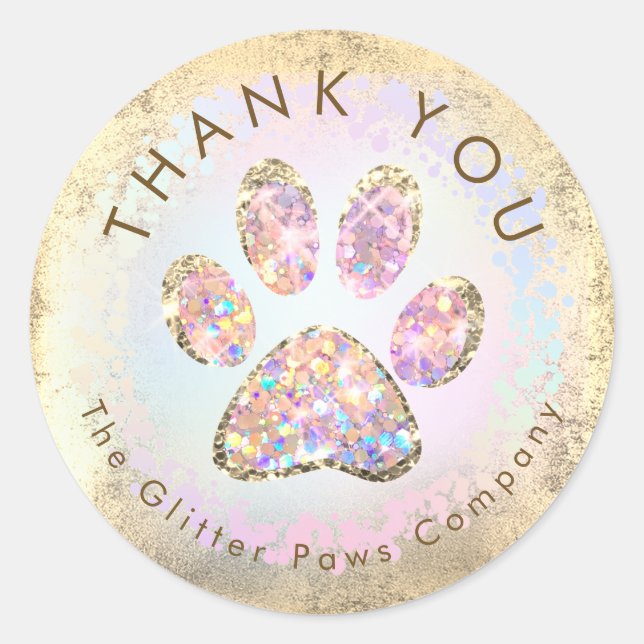 glitter paw print thank you classic round sticker (Front)