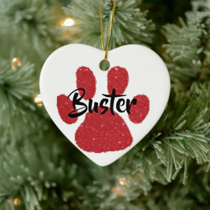 Glitter pawprint personalised ceramic tree decoration