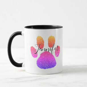 Glitter pawprint personalised coffee mug