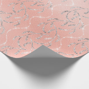 Glitter Peach Crystal Laurel Gray Silver Diamonds Wrapping Paper