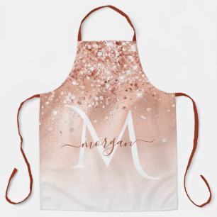 Glitter Peach Rose Gold Monogram Apron