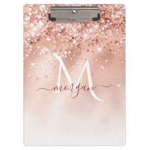 Glitter Peach Rose Gold Monogram Clipboard