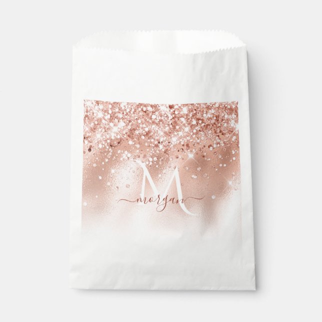Glitter Peach Rose Gold Monogram Favour Bags (Front)