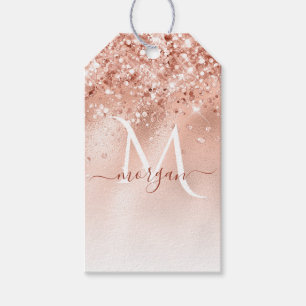 Glitter Peach Rose Gold Monogram Gift Tags